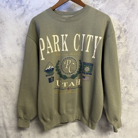 Vintage Park City Utah Sweatshirt Mens Medium 22.5x25.5 Crew Neck - Picture 1 of 15